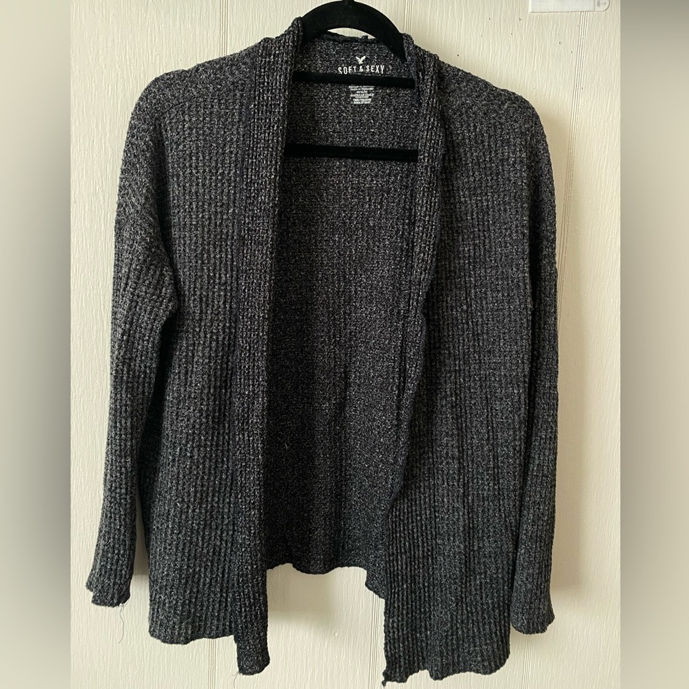 3/$30 American Eagle Soft & Sexy dark grey open cardigan